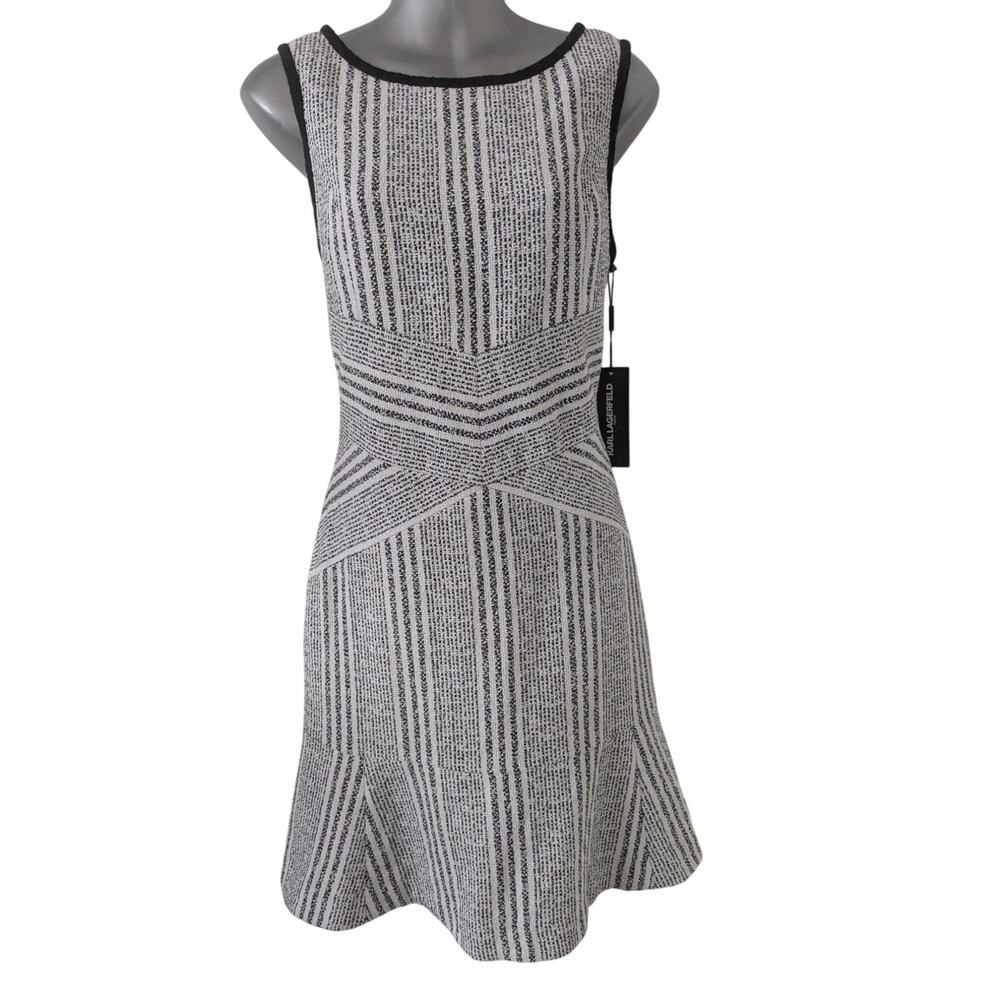 NWT Karl Lagerfeld Paris Sz 8 Peplum Hem Black & White Dress